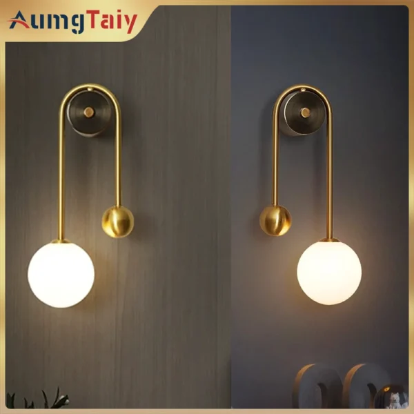 Wall lamp - Bedroom Bedside Wall Light Lamp Glass Ball Gold