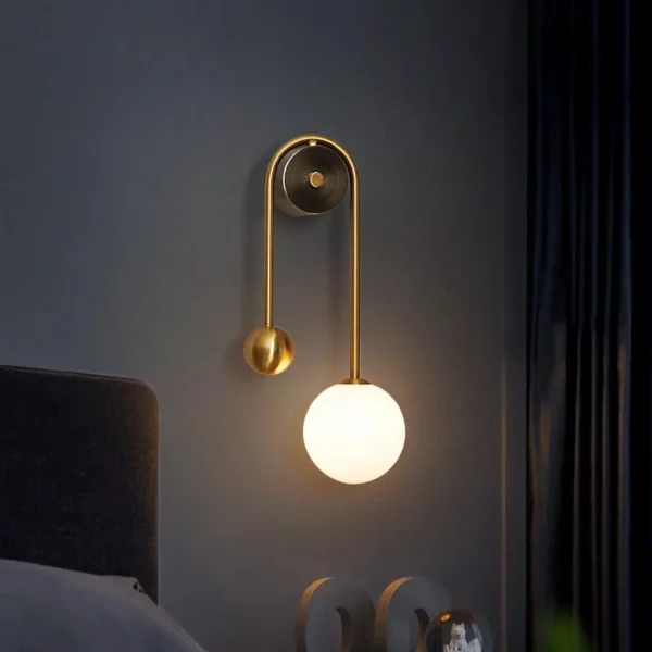 Wall lamp - Bedroom Bedside Wall Light Lamp Glass Ball Gold - Image 2