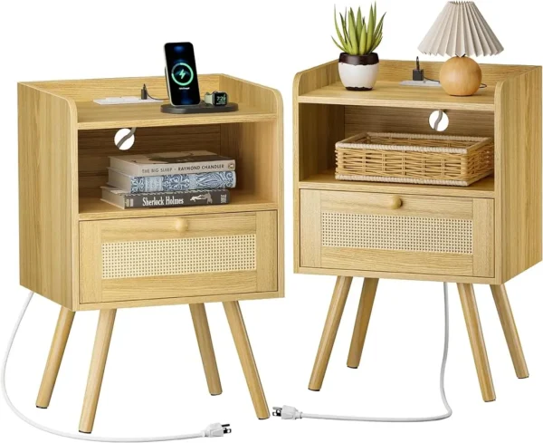 Nightstands Set Rattan Decor