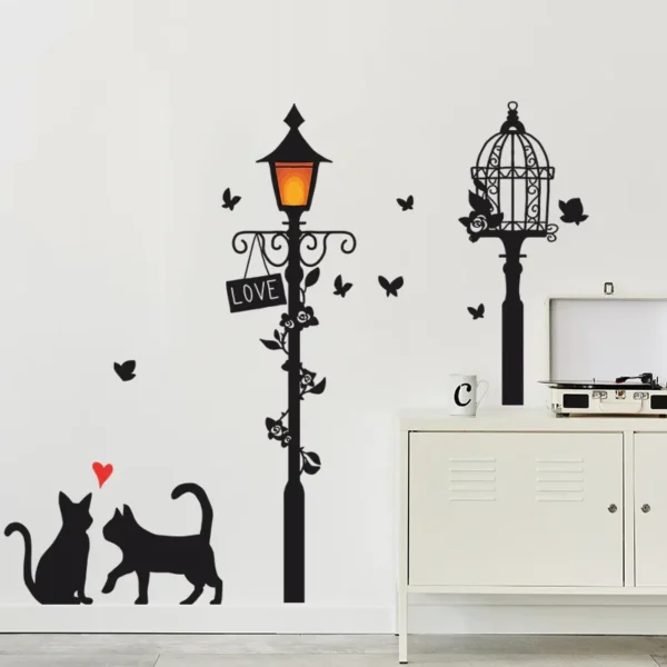 Cartoon Street Lamp Cat Wall Sticker - Image 5