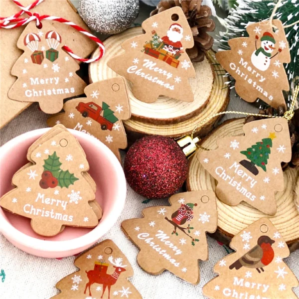 48pcs Merry Christmas Kraft Paper Tags