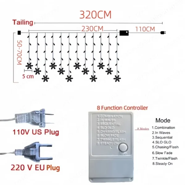 3.2M Christmas Snowflakes LED Lights - Image 6