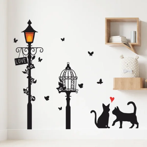Cartoon Street Lamp Cat Wall Sticker - Image 3