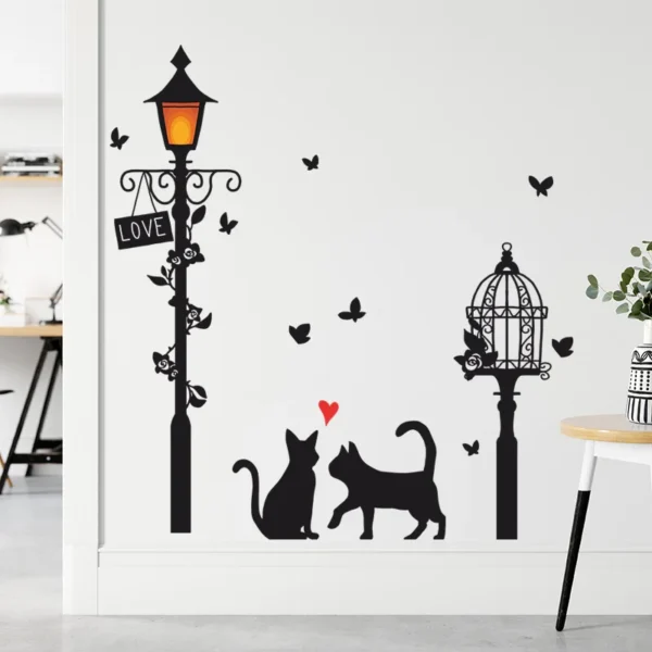 Cartoon Street Lamp Cat Wall Sticker
