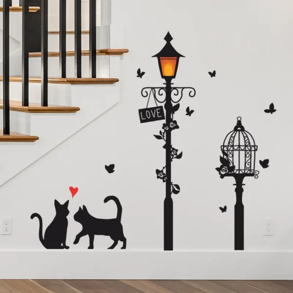 Cartoon Street Lamp Cat Wall Sticker - Image 6