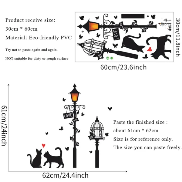 Cartoon Street Lamp Cat Wall Sticker - Image 2