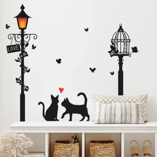 Cartoon Street Lamp Cat Wall Sticker - Image 4